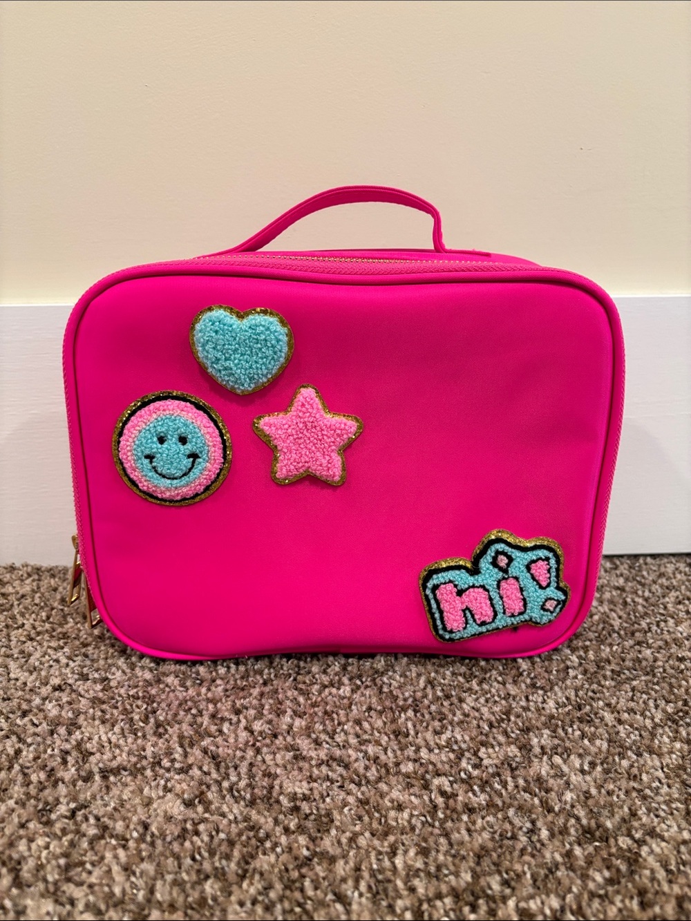 Kids Hot Pink Lunch Tote with Playful Patch Accents